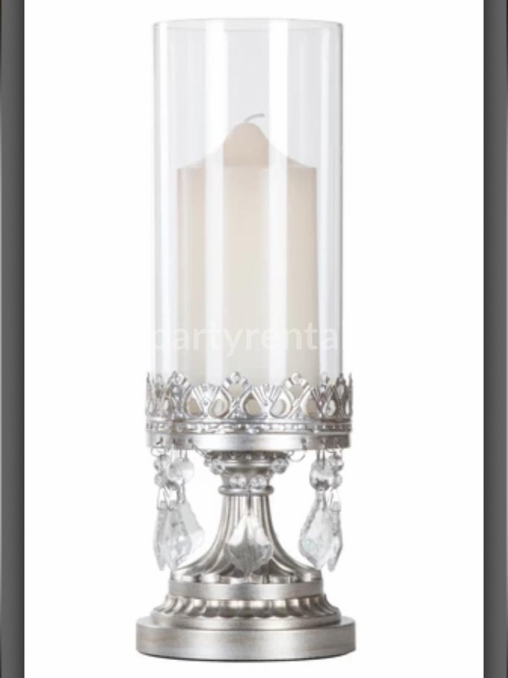 Silver Crystal Accent Hurricane Candle Holder with Faux White Candle